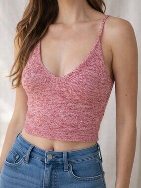 Love Republic Marled Knit Cami Crop Top Red White | Small